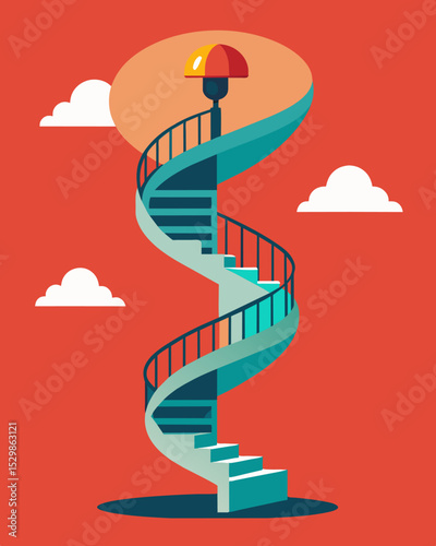 Like a spiral staircase the messaging climbed higher and higher pulling her mind deeper into the grasp of brainwashing.. Vector illustration