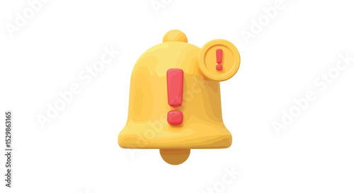Yellow alert bell icon with red exclamation mark on white background vector illustration