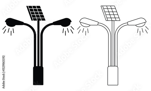 Solar panel street lighting system icon, vector. Street lamp, light vector symbol design. Renewable energy, Eco friendly icon solar panel Vector illustration.