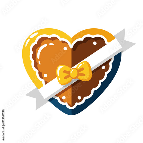Heart-shaped gingerbread cookie with bow for Octoberfest celebration  