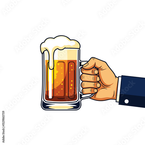 Hand holding a mug of beer with foam for Octoberfest celebration  
