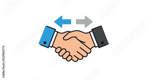 Business agreement icon: handshake symbol with arrows for cooperation and exchange vector illustration