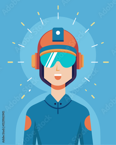 The person wearing the helmet appeared to be in a trancelike state their movements and actions completely controlled by the device.. Vector illustration