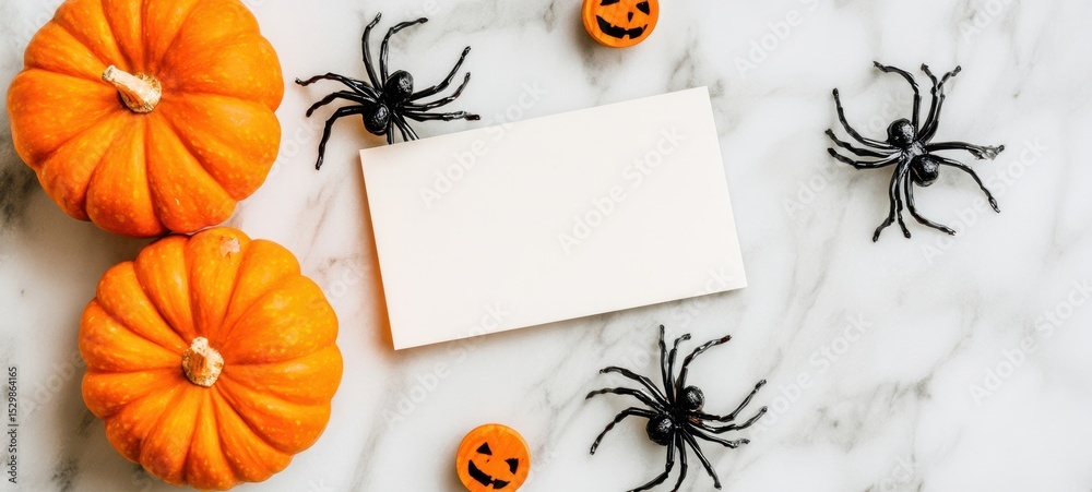 Obraz premium The festive pumpkins and spiders create a perfect Halloween atmosphere.