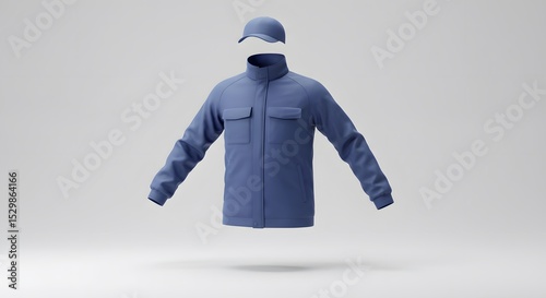 Stylish Blue Jacket and Cap Mockup:  High-Quality 3D Render for Fashion Design and Branding