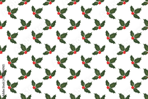 Seamless vector pattern Holly branches Christmas and winter holiday designs Elegant hand-drawn style ideal for wrapping paper, fabric, backgrounds  festive decorations Isolated transparent background