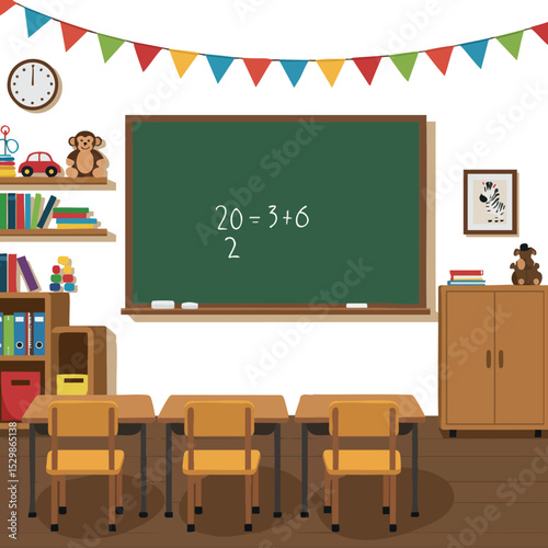 Classroom Interior with Chalkboard and Educational Toys in Learning Environment 