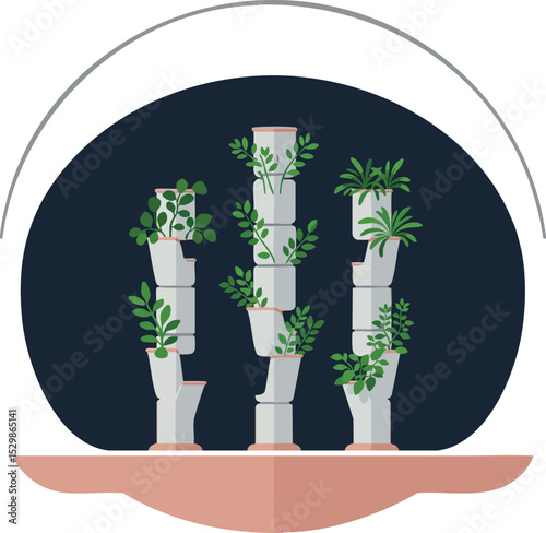 Vertical garden with white pots and green plants in modern home decor vector illustration 