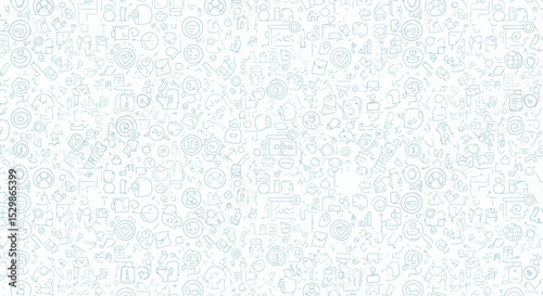 Seamless pattern of business icons and elements in light blue on white background vector illustration