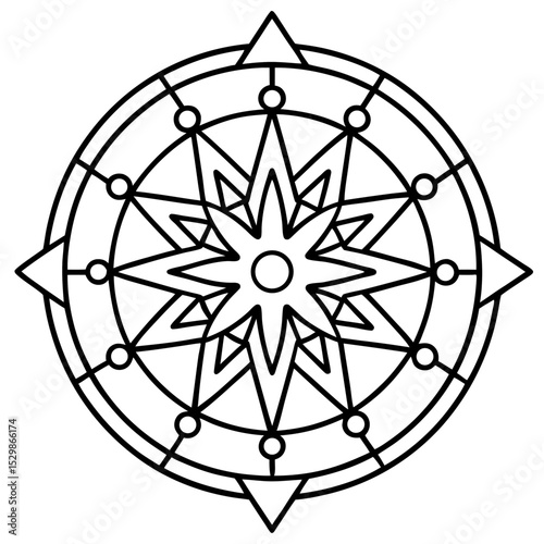 Minimal Tarot-Inspired Mandala Vector on White