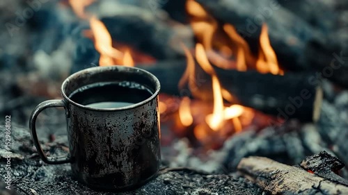 Wallpaper Mural Rusty metal mug of coffee by a campfire Torontodigital.ca