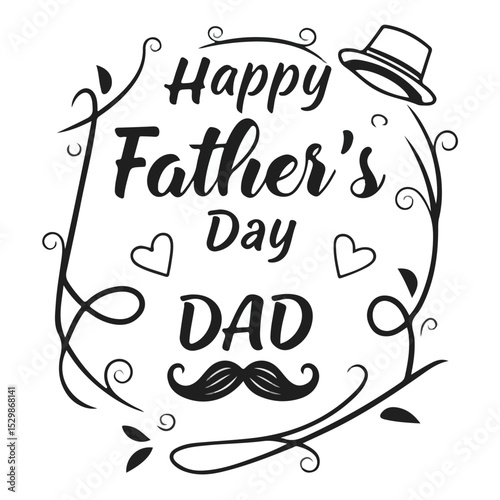 Happy Father’s Day Typography Design – Black and White Mustache Art


