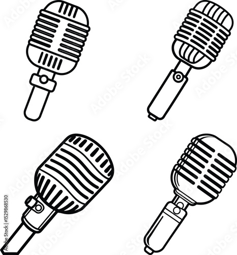 Colorful microphone and headphones with podcast icon on white background. Isolated illustration
