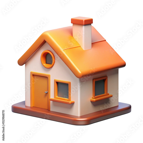 3d cartoon house model orange roof isolated on transparent background