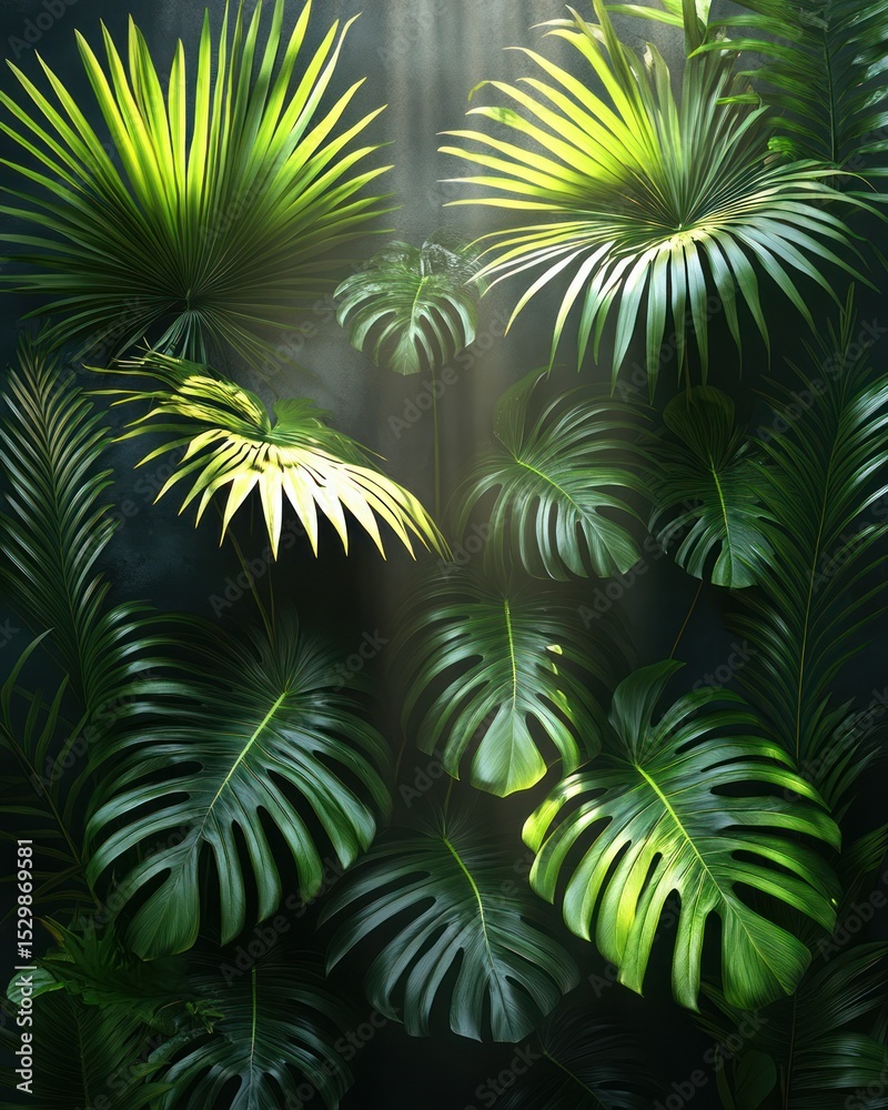 Lush tropical foliage bathed in sunlight Lush tropical foliage bathed in sunlight