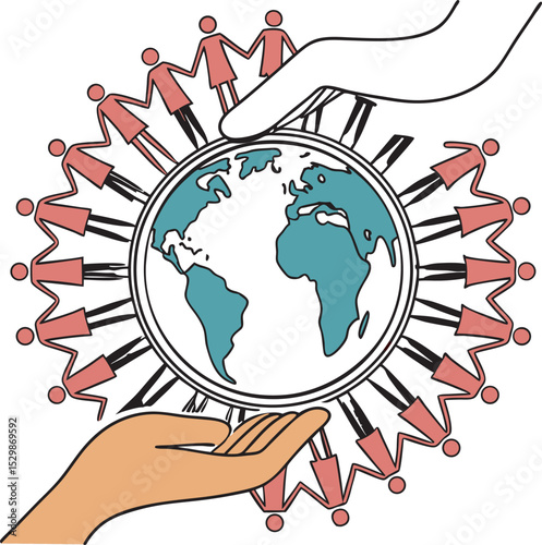 People are standing in a circle on globe population day illustration design