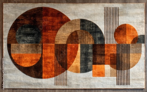 Abstract Geometric Rug with Brown and Orange Circles