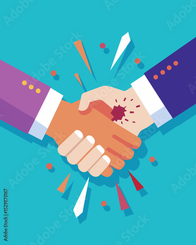 The handshake feels like a vice grip squeezing tighter and tighter until it becomes painful leaving bruises and scars.. Vector illustration