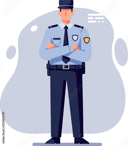Police officer standing with arms crossed in uniform vector illustration 