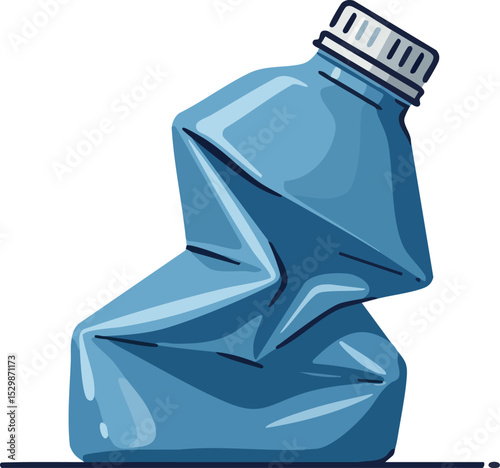 Crumpled blue plastic bottle illustration with white cap vector design 