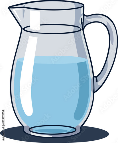 Glass pitcher filled with light blue water simple vector illustration clear container 