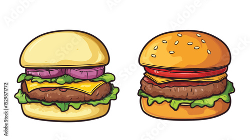 Delicious Cartoon Burger Vector Illustration for Marketing Campaigns and Menus