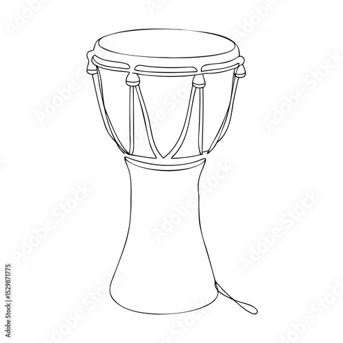Detailed outline drawing of a djembe drum isolated on white background