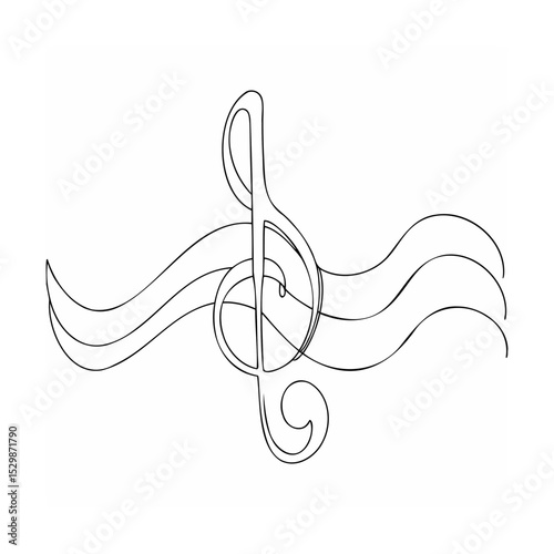 Elegant single line drawing of a treble clef and musical staff on a white background