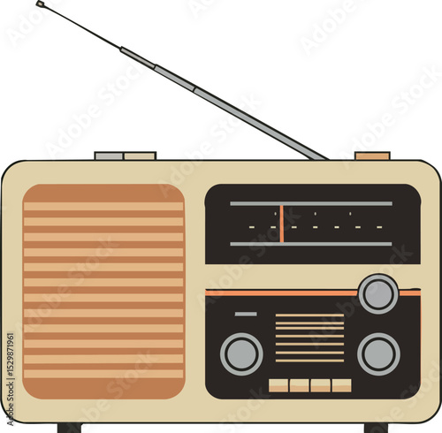 Retro vintage radio with antenna and tuning knobs vector illustration 