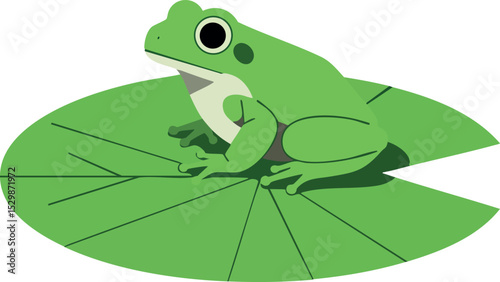 Green Frog Sitting on Lily Pad Vector Illustration in Simple Style 