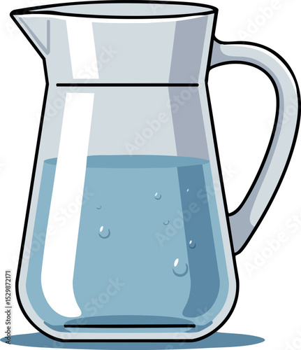 Water pitcher with handle half filled transparent glass container vector illustration 