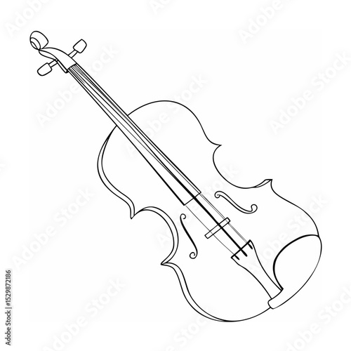 Elegant black and white outline drawing of a classical musical cello on a plain background