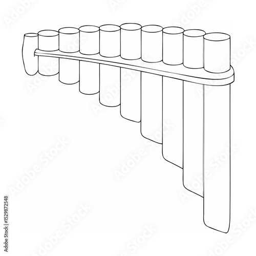 Line drawing illustration of a traditional pan flute music instrument isolated