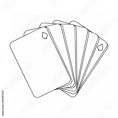 Outline illustration of playing cards fanned out displaying spade symbol for design elements