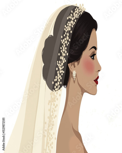 Vector silhouette of a bride with a wedding hairstyle portrait.