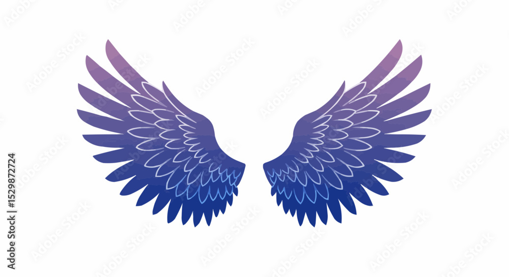 Obraz premium Blue angel wings form a heart, a symbol of love and freedom, perfect for a tribal tattoo design or a decorative flying bird illustration