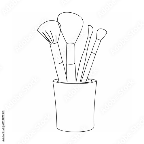Makeup brush set black and white illustration cosmetic tool beauty salon equipment vector