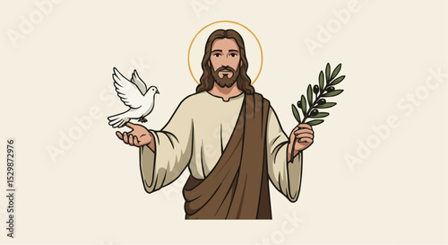 illustration of jesus christ with the dove of peace