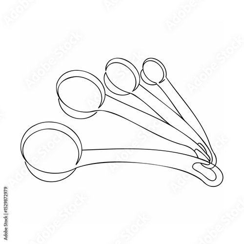 Black line art illustration of measuring spoons in varying sizes for cooking and baking