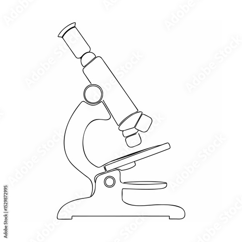 Simple outline illustration of a classic laboratory microscope for scientific research and education