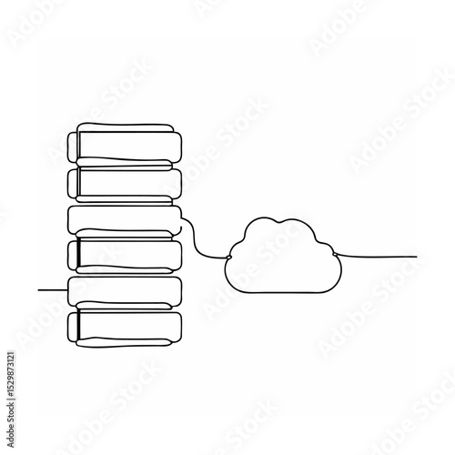 Cloud computing and data storage server connection concept illustrated in single line art