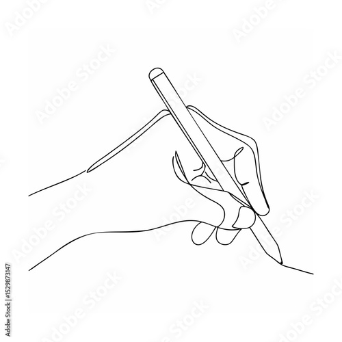 Minimalist line drawing of a hand holding a pen and creating a simple stroke
