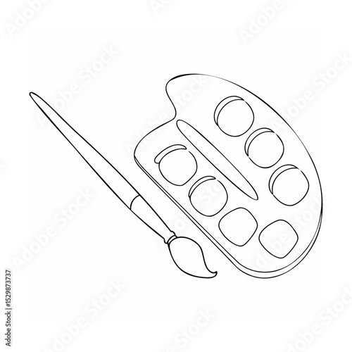 Outline illustration of artist paint palette with brush for creative design projects
