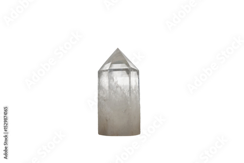 Single clear quartz crystal point with faceted top isolated on transparent background