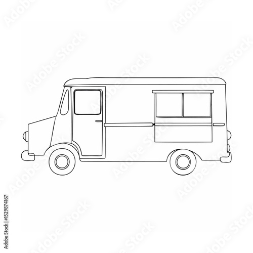 Detailed outline of a classic food truck vector illustration ready for design and coloring