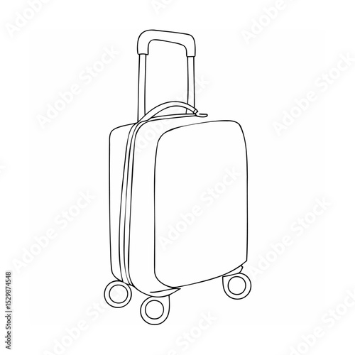 Clean line drawing of a rolling suitcase ready for travel and vacation exploration