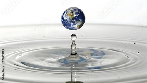 Miniature Earth Reflected in a Transparent Water Droplet A Symbol of Our Fragile Planet