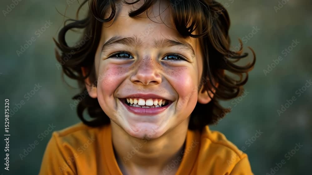 Close-up portrait of a cheerful young child with rosy cheeks and a bright, genuine smile, radiating happiness and joy, capturing the innocence and carefree spirit of childhood Close-up portrait of a cheerful young child with rosy cheeks and a bright, genuine smile, radiating happiness and joy, capturing the innocence and carefree spirit of childhood