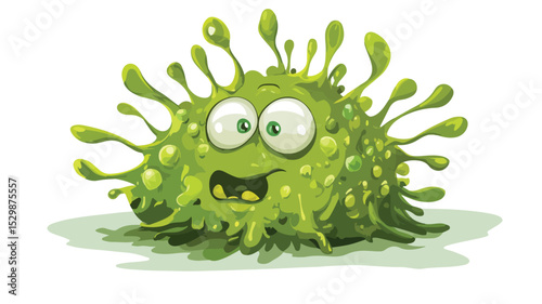 Colorful Green Virus Cartoon Vector Illustration for Medical Designs