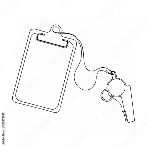 Minimalist one line art illustration of a clipboard with whistle for management and control